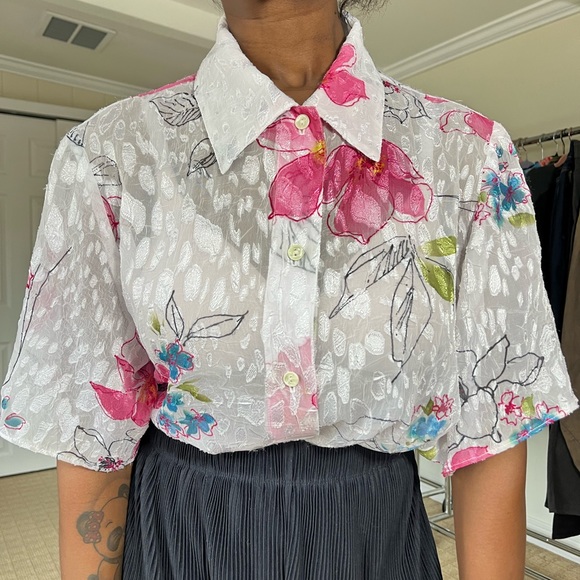 Vintage floral flower Blouse button up size 10 no flaws - Picture 2 of 6